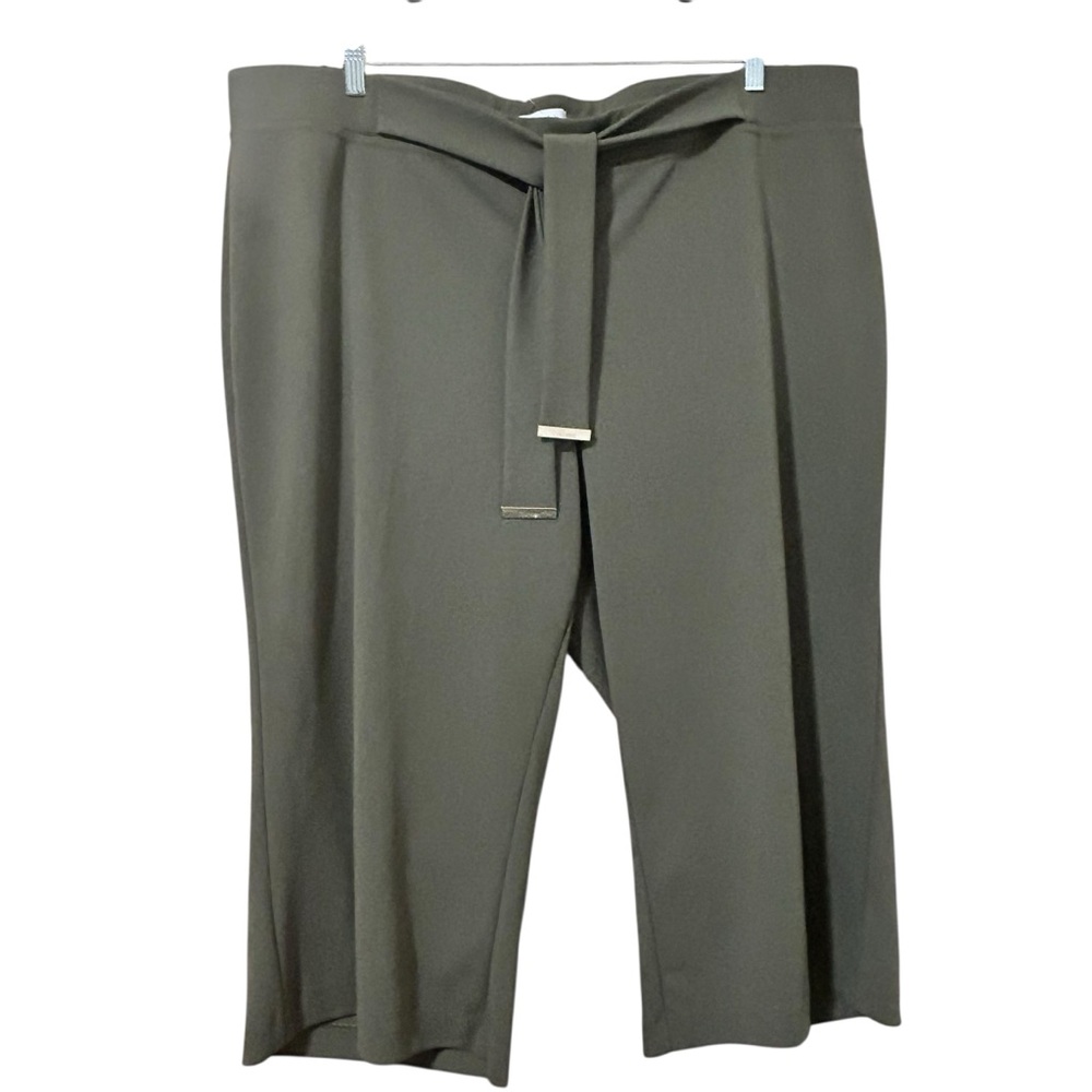 Calvin Klein Women Wide Leg Belted Green Gold Accent Capri 3x Elastic Waist NWT